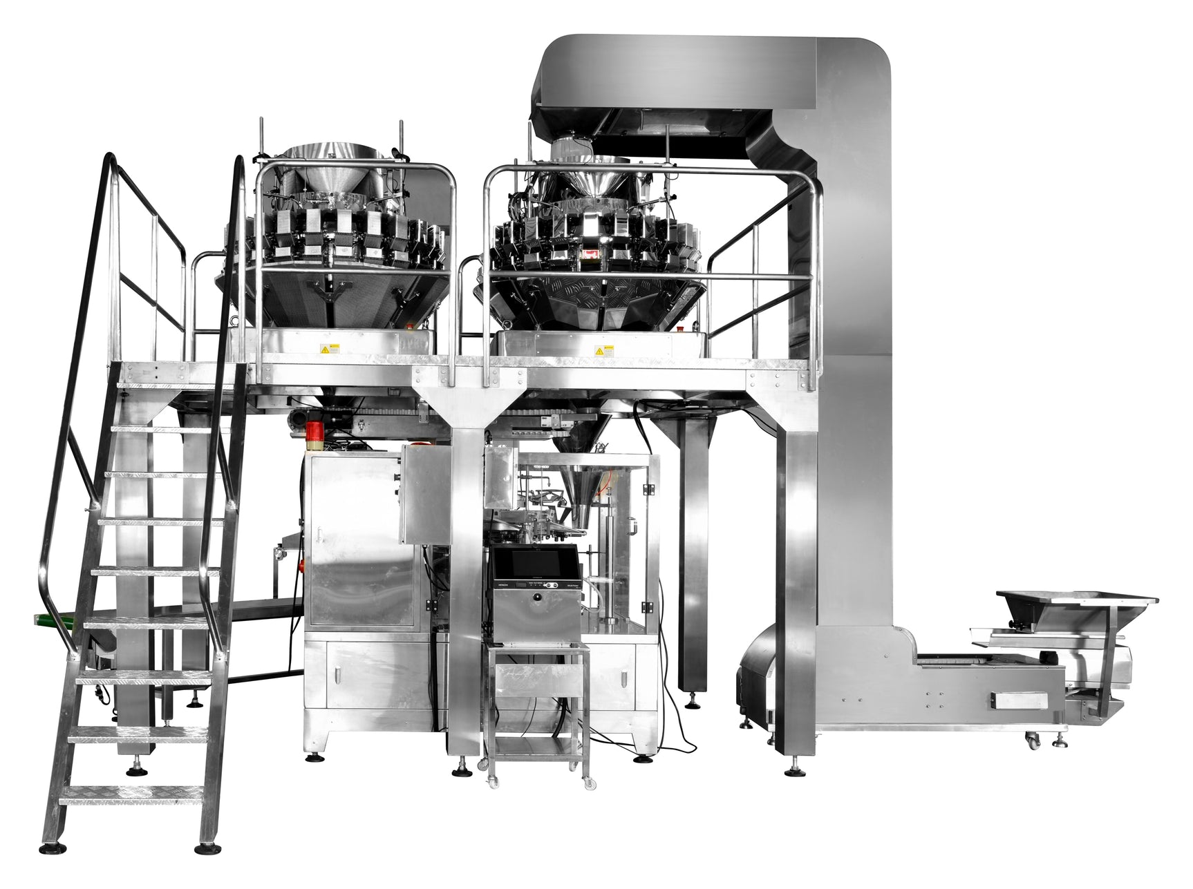 Stainless steel packaging machine on a white background
