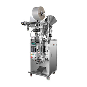 A vertical auger filler and packaging machine made primarily of metal, with a spout for dispensing product and packaging components visible.