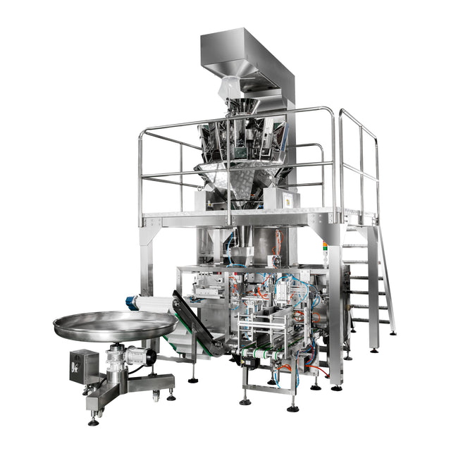 Industrial packaging machine on a white background