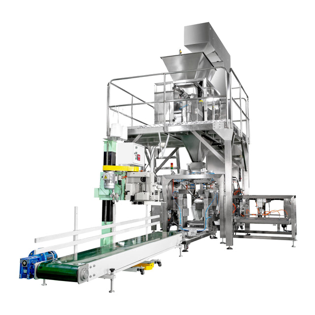 Industrial packaging machine on a white background