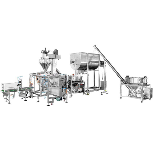 Set of industrial packaging machines on a white background
