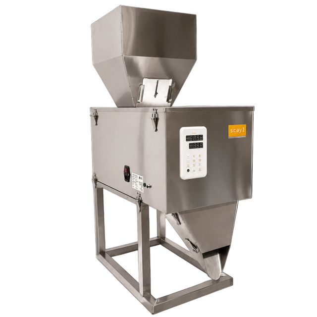 Stainless steel industrial machine with digital display on a white background